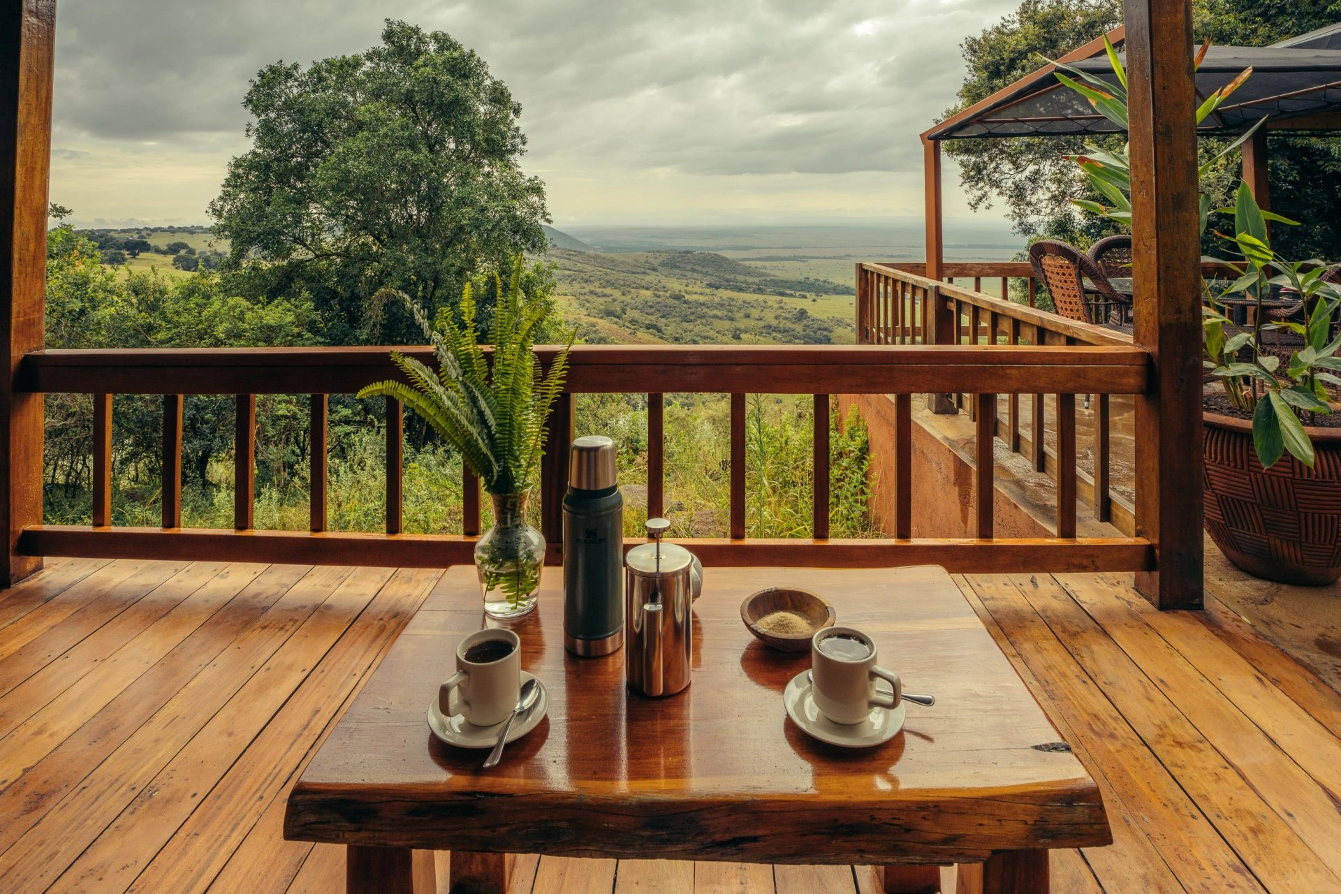 Morning coffee on a private porch at Mara West Camp