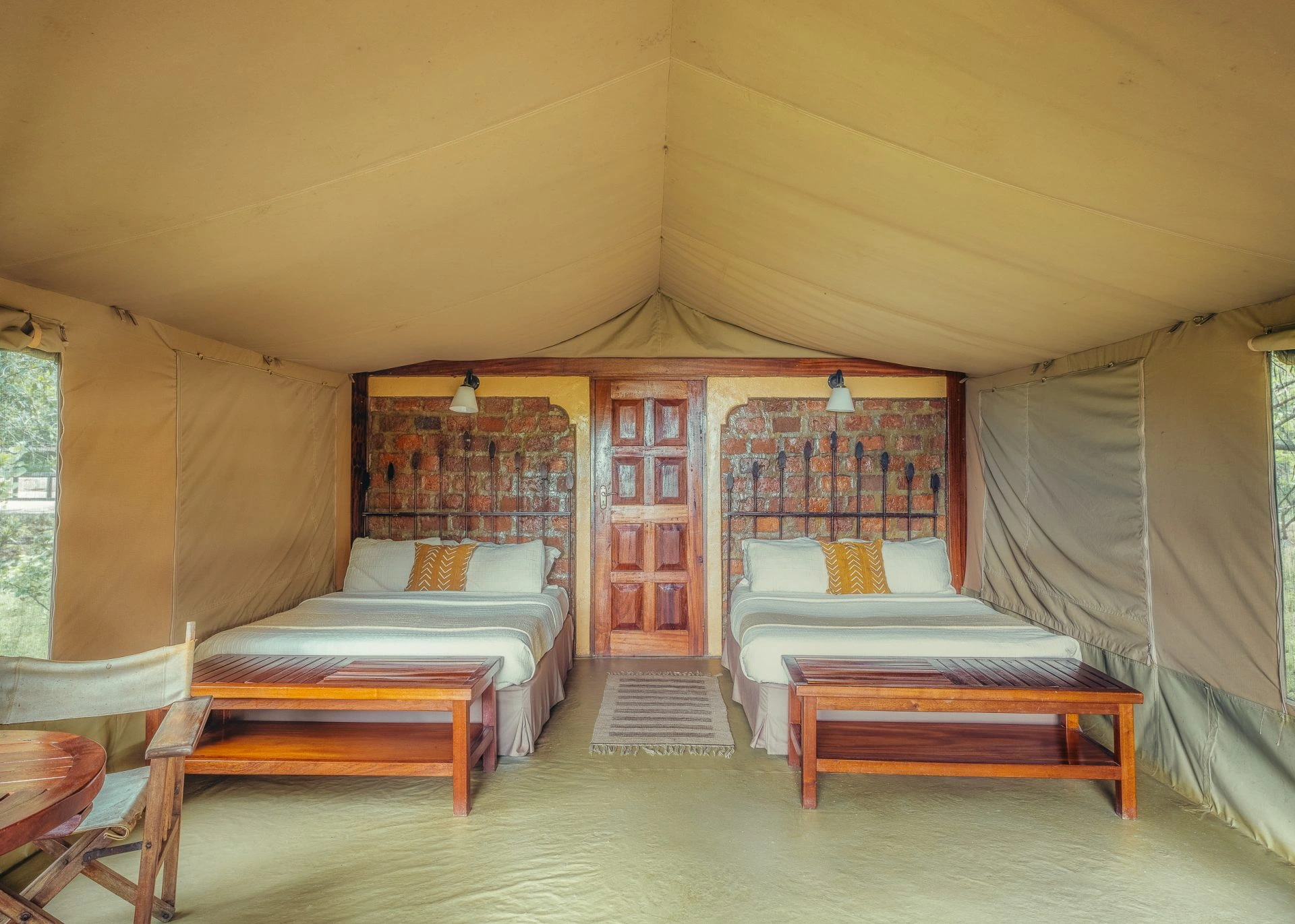 Second bedroom with two queen beds in the Family Safari Tent